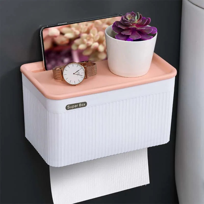 Wall-Mount Waterproof Toilet Paper Holder With Storage Tray