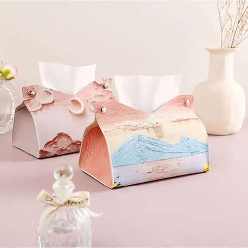 Pink Leather Tissue Box,Large Storage Napkin Holder, Durable & Creative