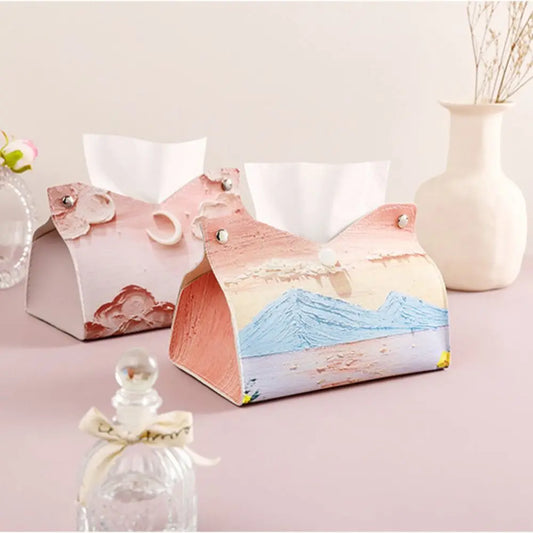 Pink Leather Tissue Box,Large Storage Napkin Holder, Durable & Creative